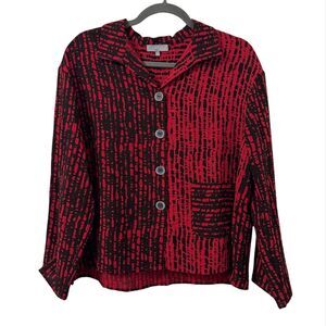 Habitat Printed Woven Top Small Red Black Lagenlook Maximalist Gauzy Art To Wear